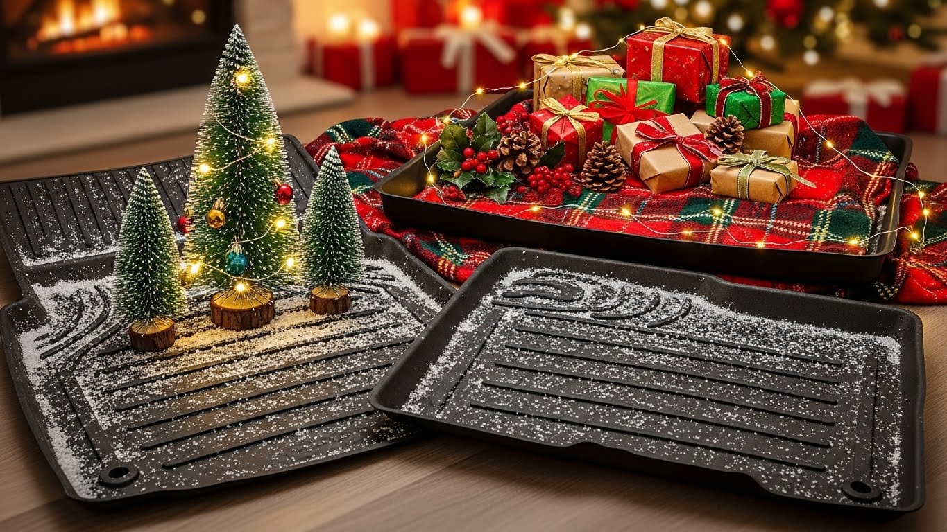 All-weather car floor mats and cargo liners with Christmas décor