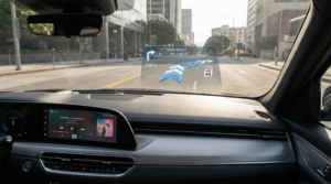 Augmented reality heads up display showing navigation with premium infotainment system