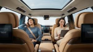 Luxury SUV interior showing individual sound zones for rear passengers