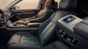 Luxury car seat with massage function showing multiple massage zones and air pockets