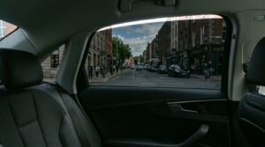Interior view through professionally tinted rear car window clear visibility inside